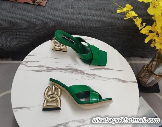 Best Product Dolce&Gabbana DG Embossed Leather Slide Sandals 10.5cm Green 090855