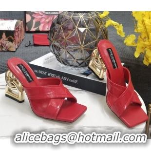 Best Price Dolce&Gabbana DG Embossed Leather Slide Sandals 10.5cm Red 090856