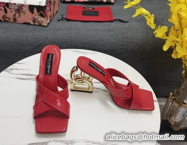 Best Price Dolce&Gabbana DG Embossed Leather Slide Sandals 10.5cm Red 090856