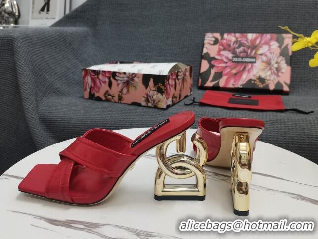 Best Price Dolce&Gabbana DG Embossed Leather Slide Sandals 10.5cm Red 090856