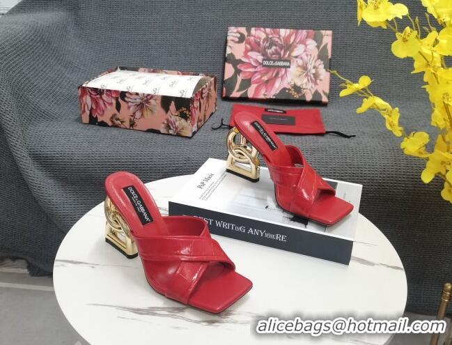 Best Price Dolce&Gabbana DG Embossed Leather Slide Sandals 10.5cm Red 090856