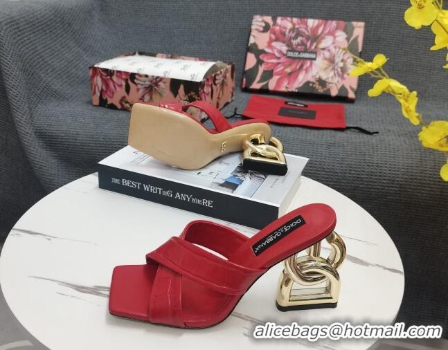 Best Price Dolce&Gabbana DG Embossed Leather Slide Sandals 10.5cm Red 090856