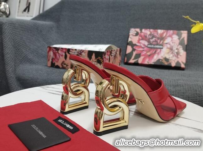 Best Price Dolce&Gabbana DG Embossed Leather Slide Sandals 10.5cm Red 090856