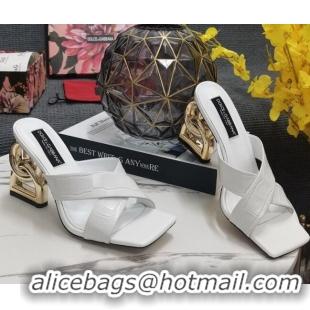 Purchase Dolce&Gabbana DG Embossed Leather Slide Sandals 10.5cm White 090857