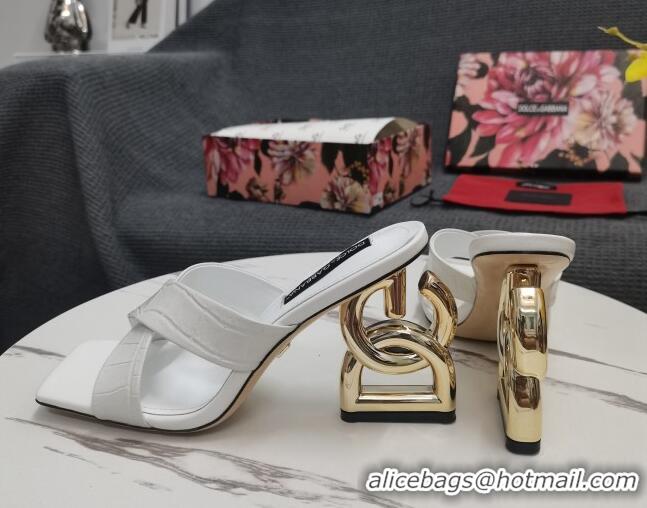 Purchase Dolce&Gabbana DG Embossed Leather Slide Sandals 10.5cm White 090857