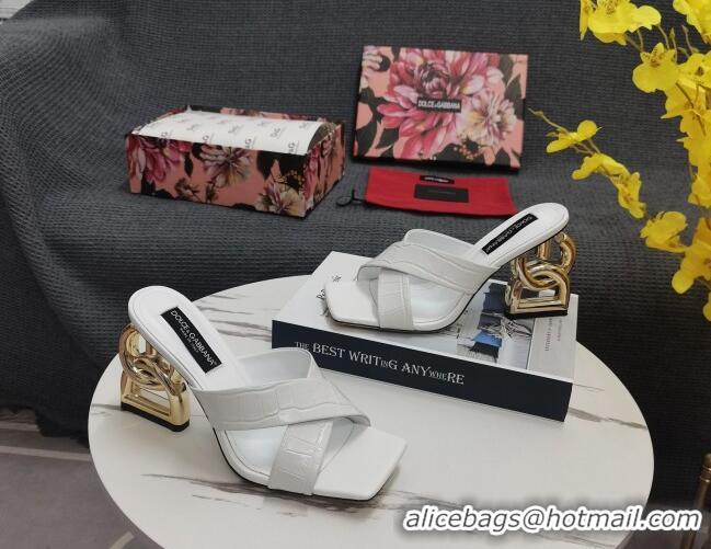 Purchase Dolce&Gabbana DG Embossed Leather Slide Sandals 10.5cm White 090857