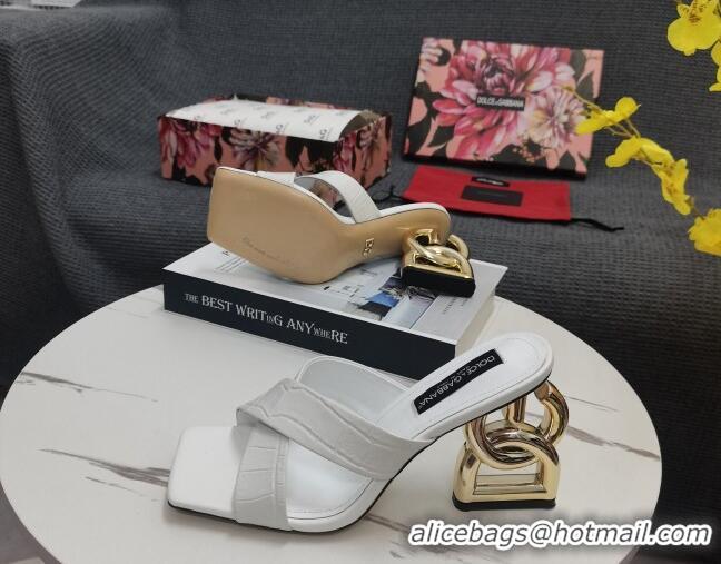 Purchase Dolce&Gabbana DG Embossed Leather Slide Sandals 10.5cm White 090857