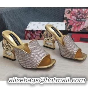 Fashion Dolce&Gabbana DG Crystal Slide Sandals 10.5cm Gold 090859