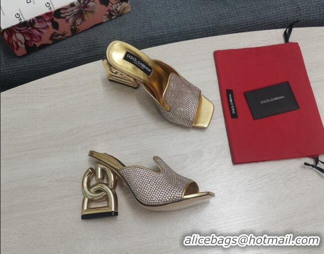 Fashion Dolce&Gabbana DG Crystal Slide Sandals 10.5cm Gold 090859