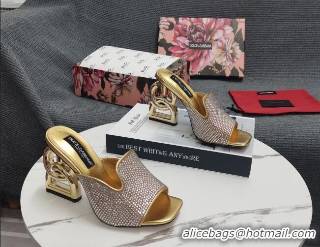 Fashion Dolce&Gabbana DG Crystal Slide Sandals 10.5cm Gold 090859