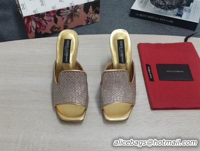 Fashion Dolce&Gabbana DG Crystal Slide Sandals 10.5cm Gold 090859