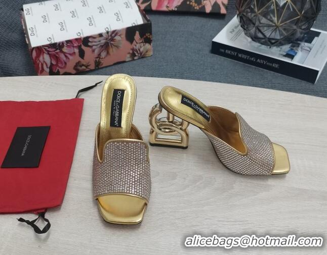 Fashion Dolce&Gabbana DG Crystal Slide Sandals 10.5cm Gold 090859