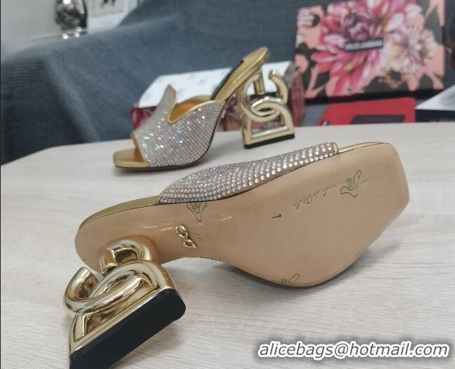 Fashion Dolce&Gabbana DG Crystal Slide Sandals 10.5cm Gold 090859