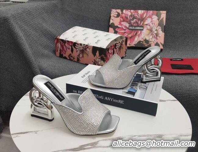 Good Product Dolce&Gabbana DG Crystal Slide Sandals 10.5cm Silver 090860