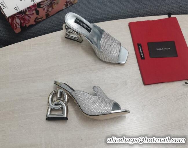 Good Product Dolce&Gabbana DG Crystal Slide Sandals 10.5cm Silver 090860