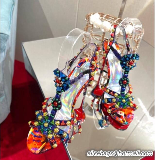 Lowest Price Christian Louboutin Goldora Leather High Heel Sandals 10cm with Allover Studs Multicolor 060177