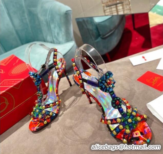 Lowest Price Christian Louboutin Goldora Leather High Heel Sandals 10cm with Allover Studs Multicolor 060177