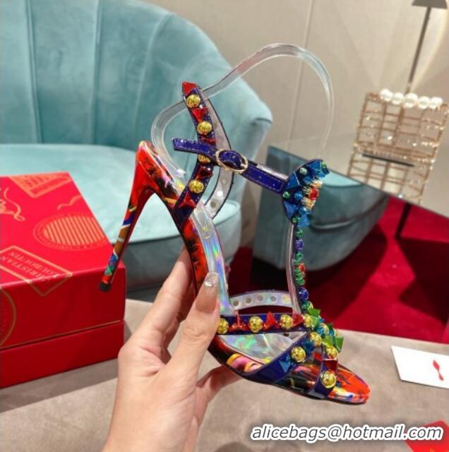 Lowest Price Christian Louboutin Goldora Leather High Heel Sandals 10cm with Allover Studs Multicolor 060177