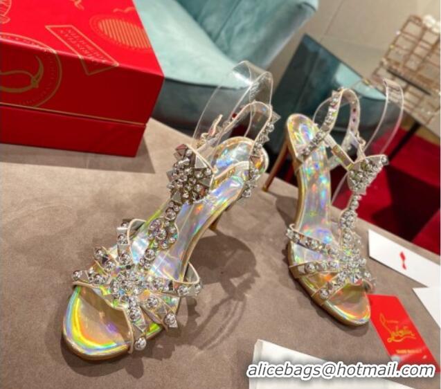 Popular Style Christian Louboutin Goldora Leather High Heel Sandals 10cm with Allover Studs Gold 060178