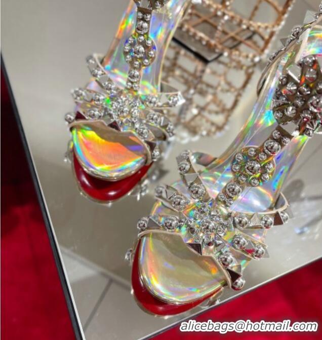 Popular Style Christian Louboutin Goldora Leather High Heel Sandals 10cm with Allover Studs Gold 060178