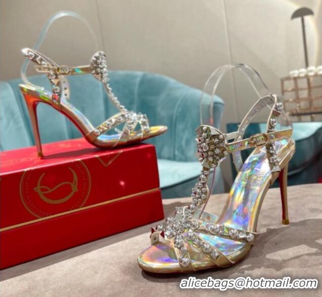 Popular Style Christian Louboutin Goldora Leather High Heel Sandals 10cm with Allover Studs Gold 060178