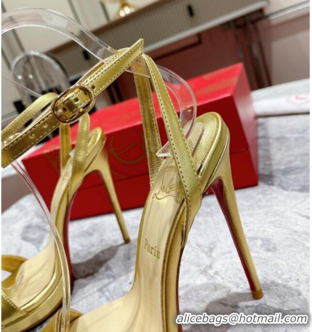 Good Quality Christian Louboutin Loubi Queen High Heel Sandals 12cm with Ankle Strap Gold 060181