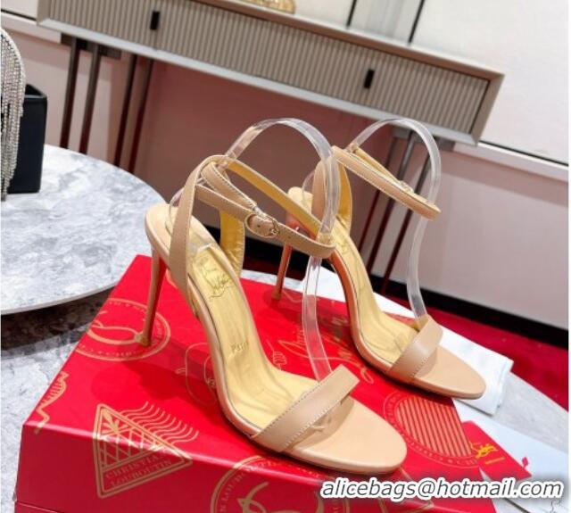 Luxury Cheap Christian Louboutin loubigirl High Heel Sandals 10cm with Ankle Strap Nude 060185