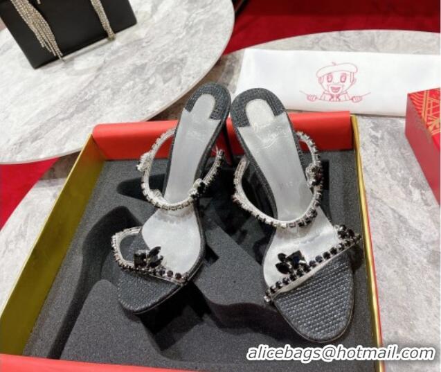 Luxury Christian Louboutin Just Queen Shiny Leather High Heel Slide Sandals 10cm Black 060186