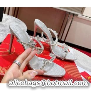 Top Grade Christian Louboutin Just Queen Shiny Leather High Heel Slide Sandals 10cm Silver 060187