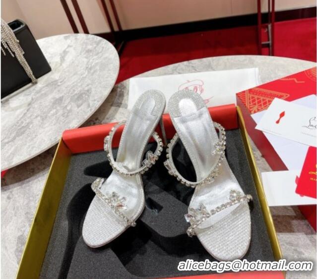 Top Grade Christian Louboutin Just Queen Shiny Leather High Heel Slide Sandals 10cm Silver 060187