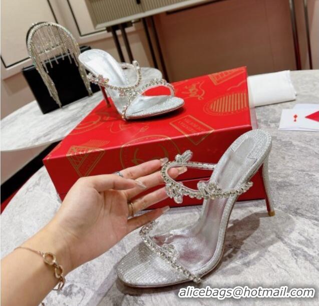 Top Grade Christian Louboutin Just Queen Shiny Leather High Heel Slide Sandals 10cm Silver 060187