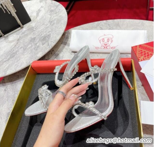 Top Grade Christian Louboutin Just Queen Shiny Leather High Heel Slide Sandals 10cm Silver 060187