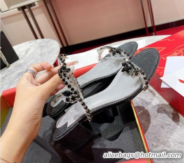 Good Product Christian Louboutin Just Queen Shiny Leather Heel Slide Sandals 4.5cm Black 060188