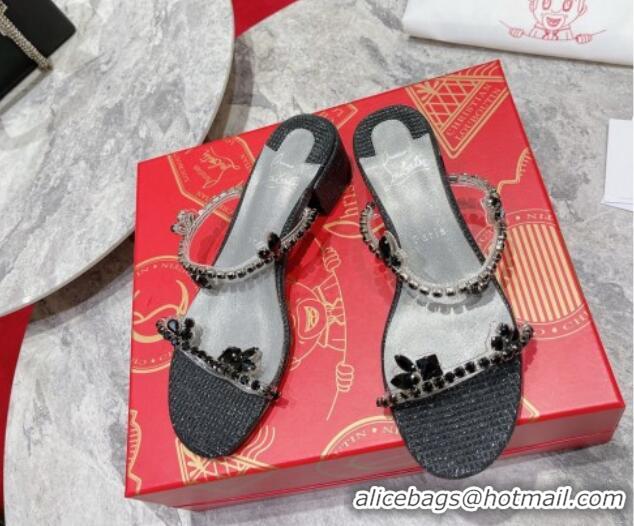 Good Product Christian Louboutin Just Queen Shiny Leather Heel Slide Sandals 4.5cm Black 060188