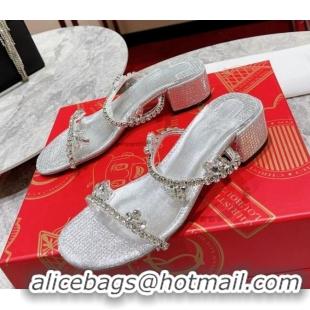 Purchase Christian Louboutin Just Queen Shiny Leather Heel Slide Sandals 4.5cm Silver 060189