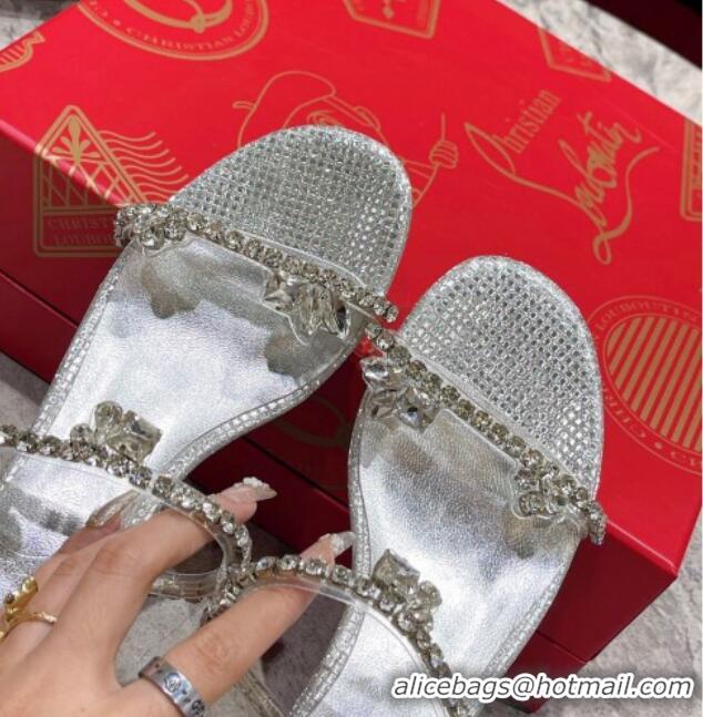 Purchase Christian Louboutin Just Queen Shiny Leather Heel Slide Sandals 4.5cm Silver 060189