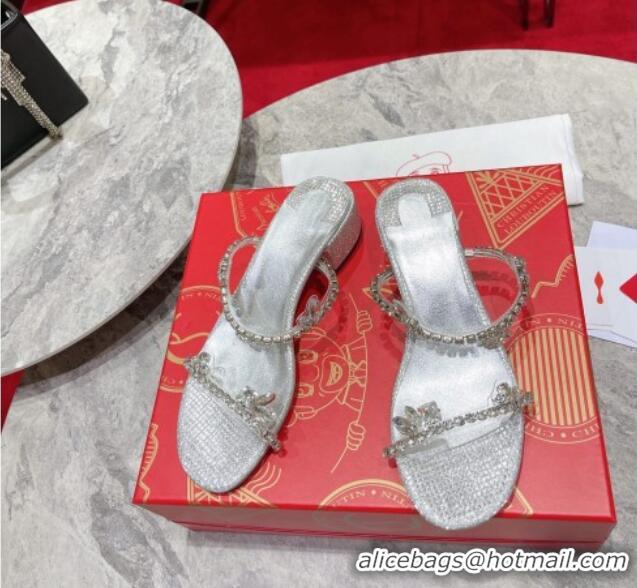 Purchase Christian Louboutin Just Queen Shiny Leather Heel Slide Sandals 4.5cm Silver 060189