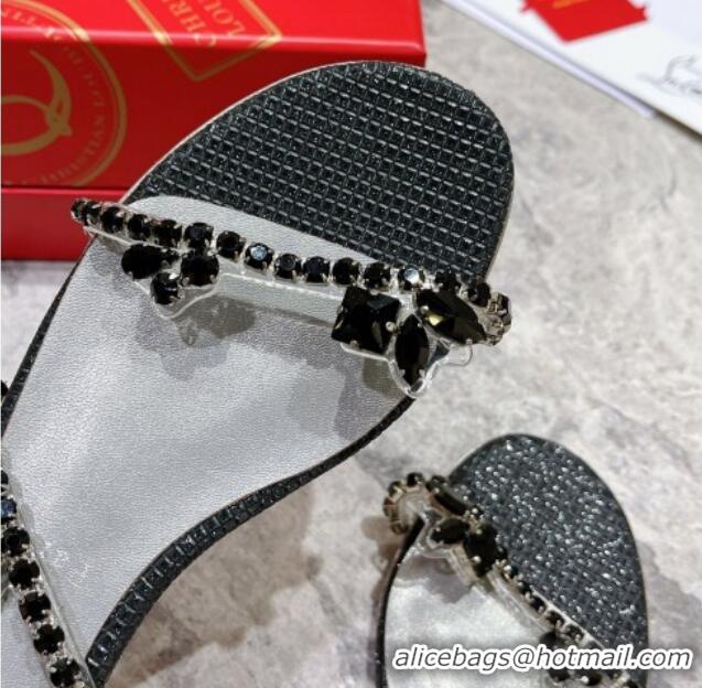 Low Price Christian Louboutin Just Queen Shiny Leather Flat Slide Sandals Black 060190