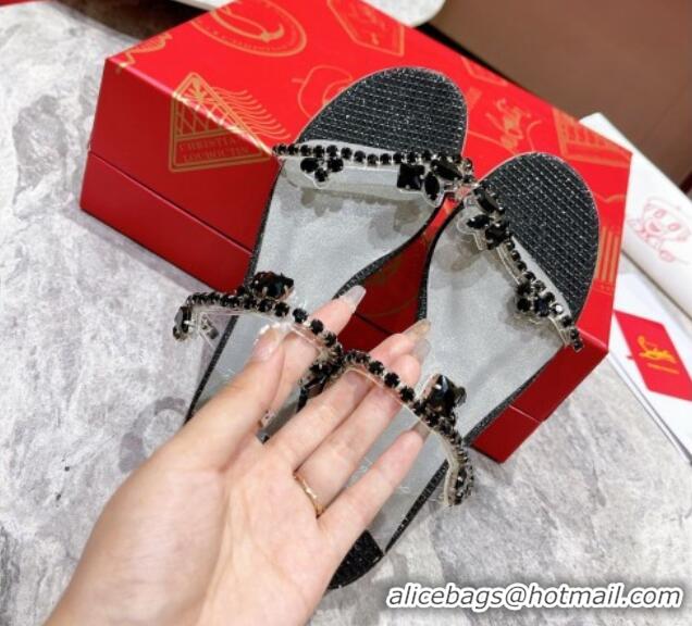 Low Price Christian Louboutin Just Queen Shiny Leather Flat Slide Sandals Black 060190