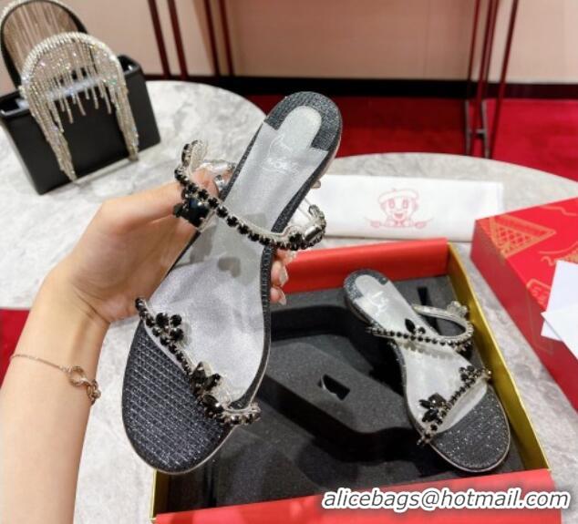 Low Price Christian Louboutin Just Queen Shiny Leather Flat Slide Sandals Black 060190