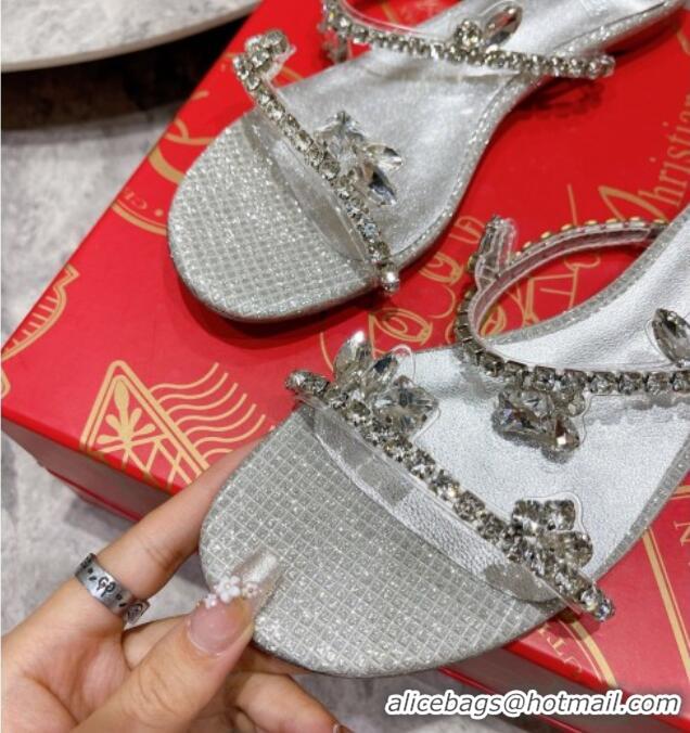 Good Quality Christian Louboutin Just Queen Shiny Leather Flat Slide Sandals Silver 060191