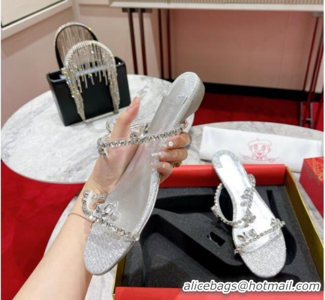 Good Quality Christian Louboutin Just Queen Shiny Leather Flat Slide Sandals Silver 060191