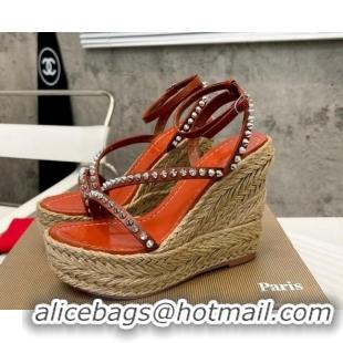 Best Price Christian Louboutin Malfadina Zeppa Wedge Sandals 12cm with Studded Strap Brown 070426