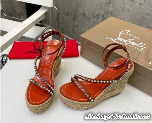 Best Price Christian Louboutin Malfadina Zeppa Wedge Sandals 12cm with Studded Strap Brown 070426