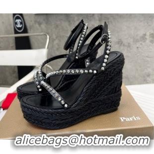 Good Looking Christian Louboutin Malfadina Zeppa Wedge Sandals 12cm with Studded Strap Black 070427