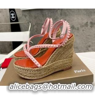 Popular Style Christian Louboutin Malfadina Zeppa Wedge Sandals 12cm with Studded Strap Pink 070428