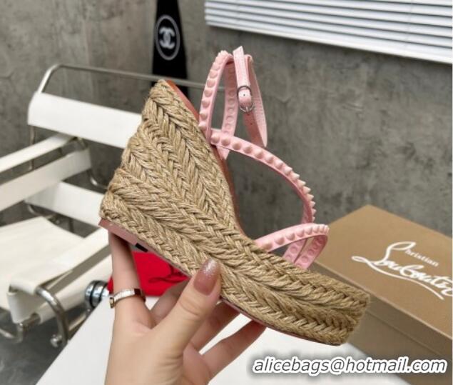 Popular Style Christian Louboutin Malfadina Zeppa Wedge Sandals 12cm with Studded Strap Pink 070428