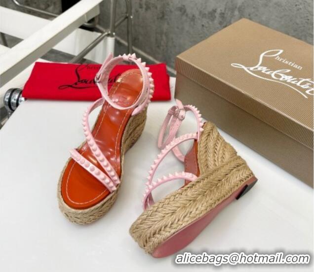 Popular Style Christian Louboutin Malfadina Zeppa Wedge Sandals 12cm with Studded Strap Pink 070428