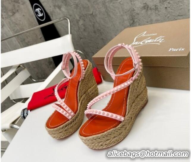 Popular Style Christian Louboutin Malfadina Zeppa Wedge Sandals 12cm with Studded Strap Pink 070428