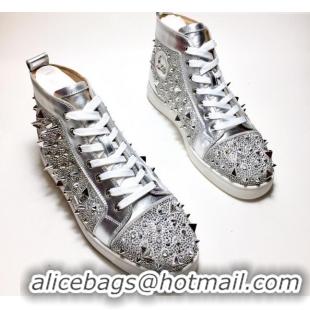 Luxurious Christian Louboutin Lou Spikes Sneakers Silver 912053